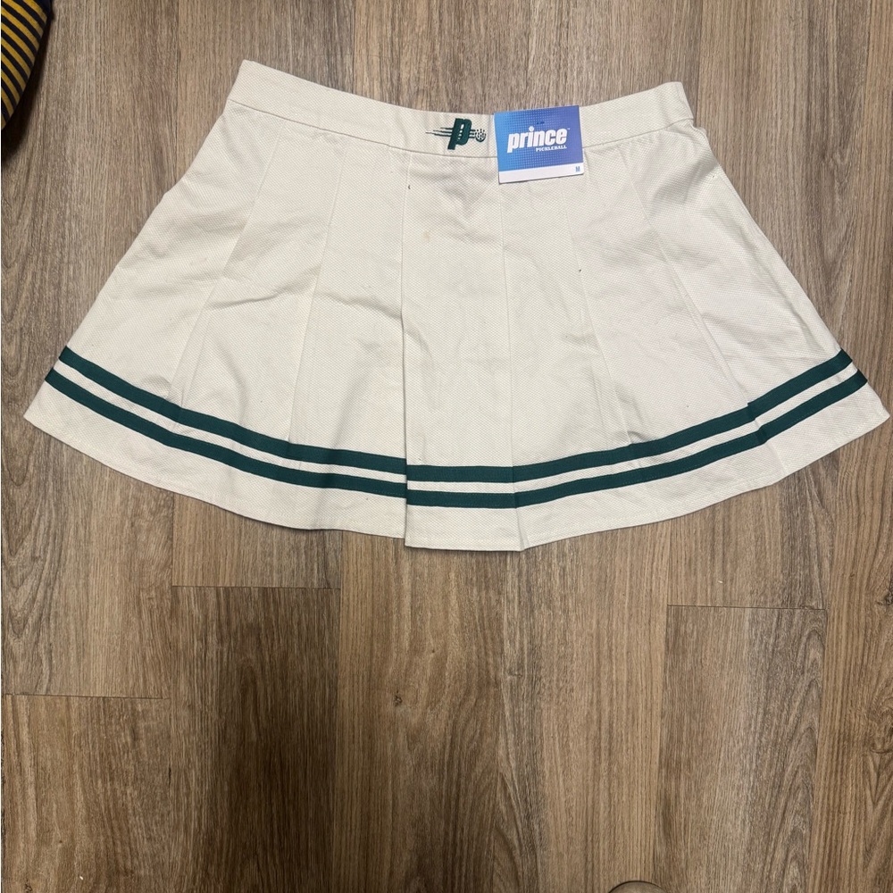 Prince Light Cream and Green Skirt with Pleated Design